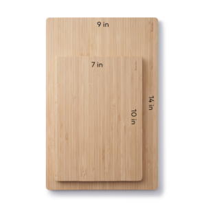 Bamboo Medium and Large Undercut Cutting Boards with measurements noted.