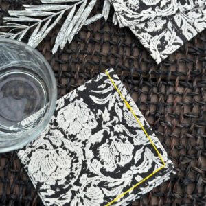 Black Floral Cocktail Napkins – Set of 4