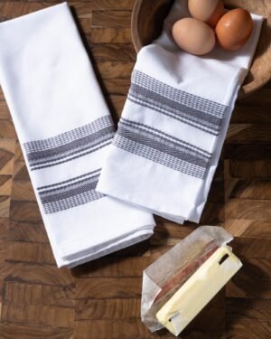 New Antigua Stripe Kitchen Towels Set of 2 -Gray
