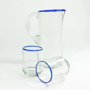 Medium Blue Rim Stacking Drinking Glass with pitcher