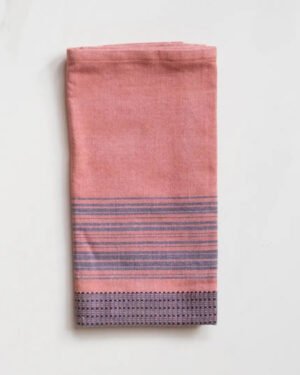 Pink Cotton Dinner Napkins with Blue Stripes – Set of 4