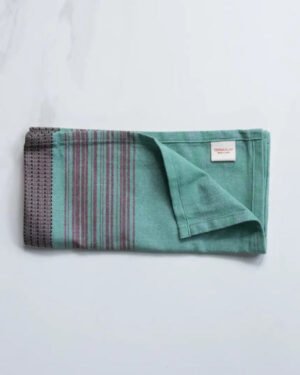 Teal Napkins with Brown Stripes – Set of 4