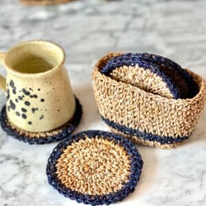 Handcrafted coaster in a set of four with holder with TerraKlay mug